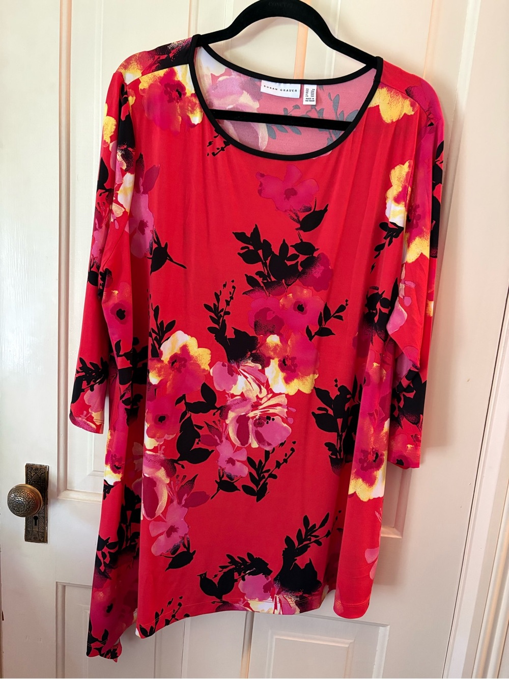Susan Graver Pink and Black Floral Red Tunic